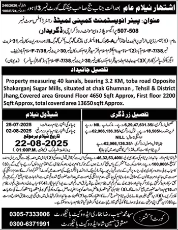 District Court Lahore Tender Notice